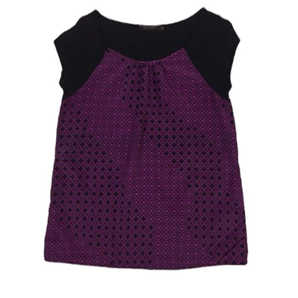The Limited Purple Black Geometric Print Cap Sleeve Blouse Size Small